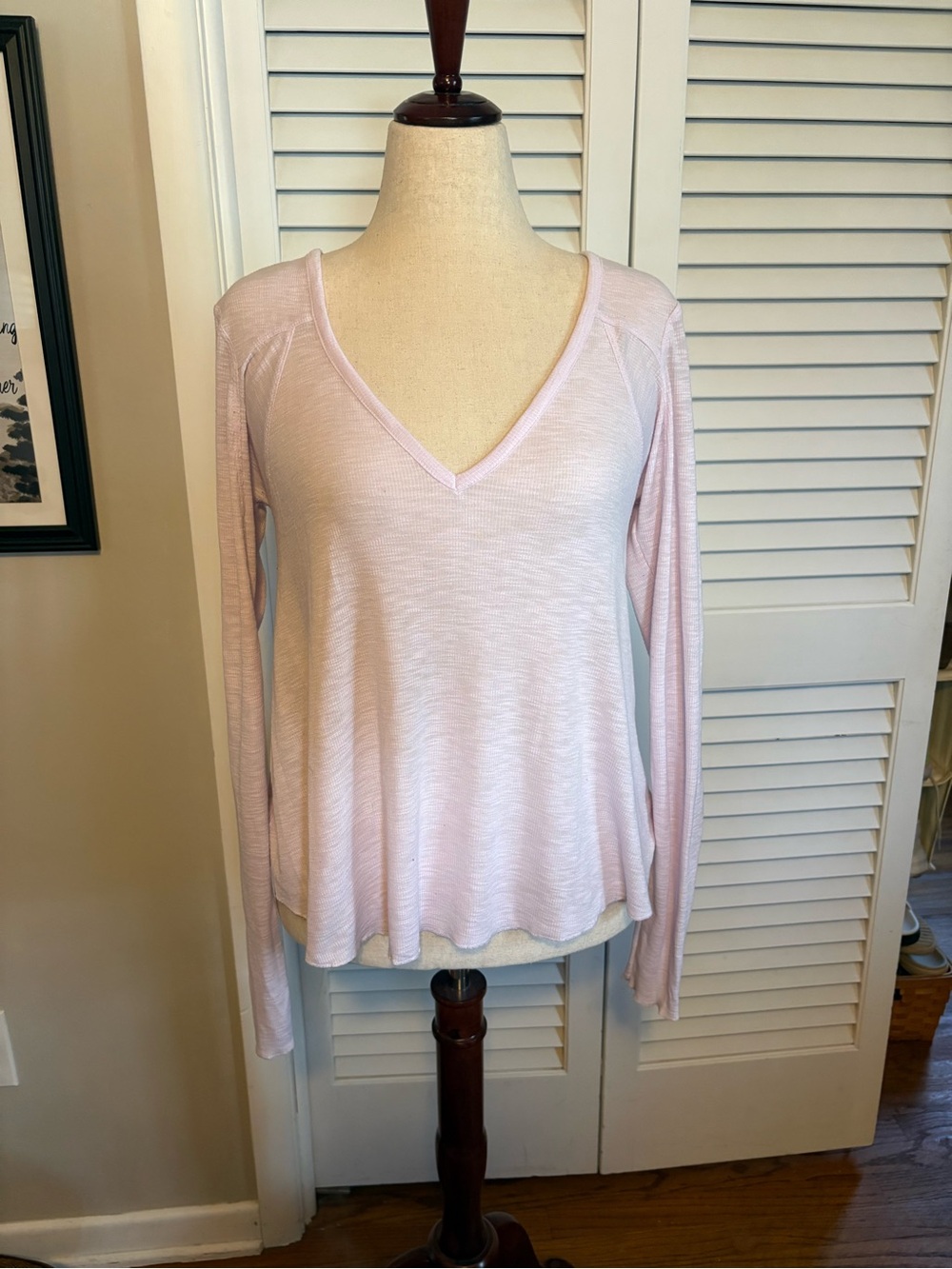 Free People Pale Pink V-Neck Long Sleeve Top